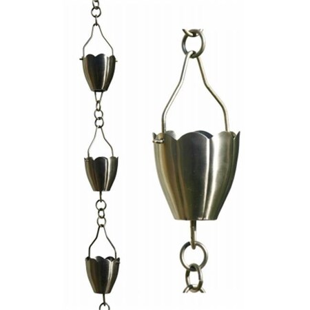 Patina Products Patina Products 8.5ft. Brushed Stainless Steel Flower Cup Rain Chain  R267 R267